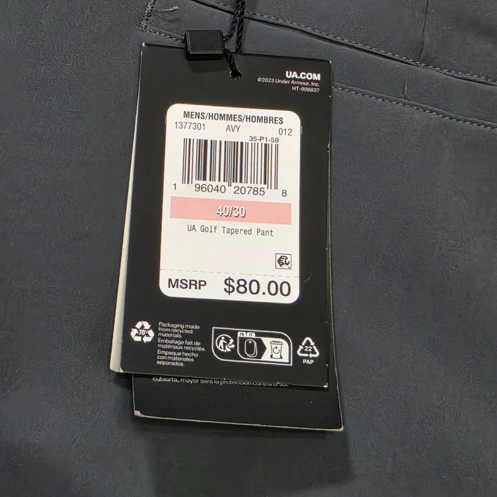 Under Armour Mens‎ Golf Tapered Pant Technical Grey 40/30 Stretch Performance